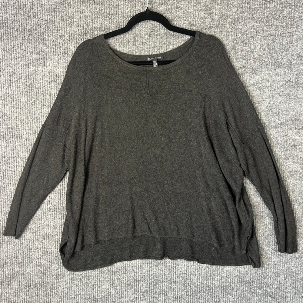 Eileen Fisher Charcoal Grey Oversized Sweater Top Italian Yarn L Quiet Luxury